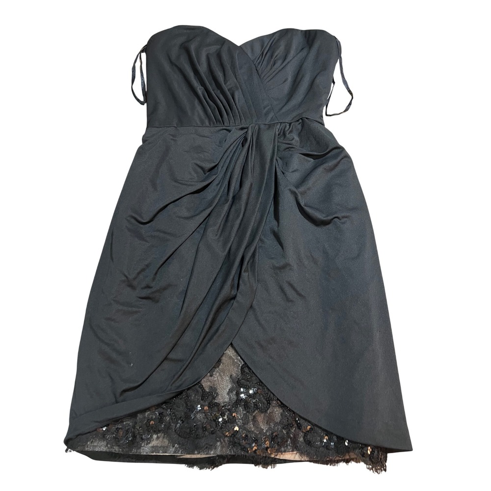 Victor Costa I Magnin Vintage Black Strapless Sequin Lace Cocktail Dress‎ Goth